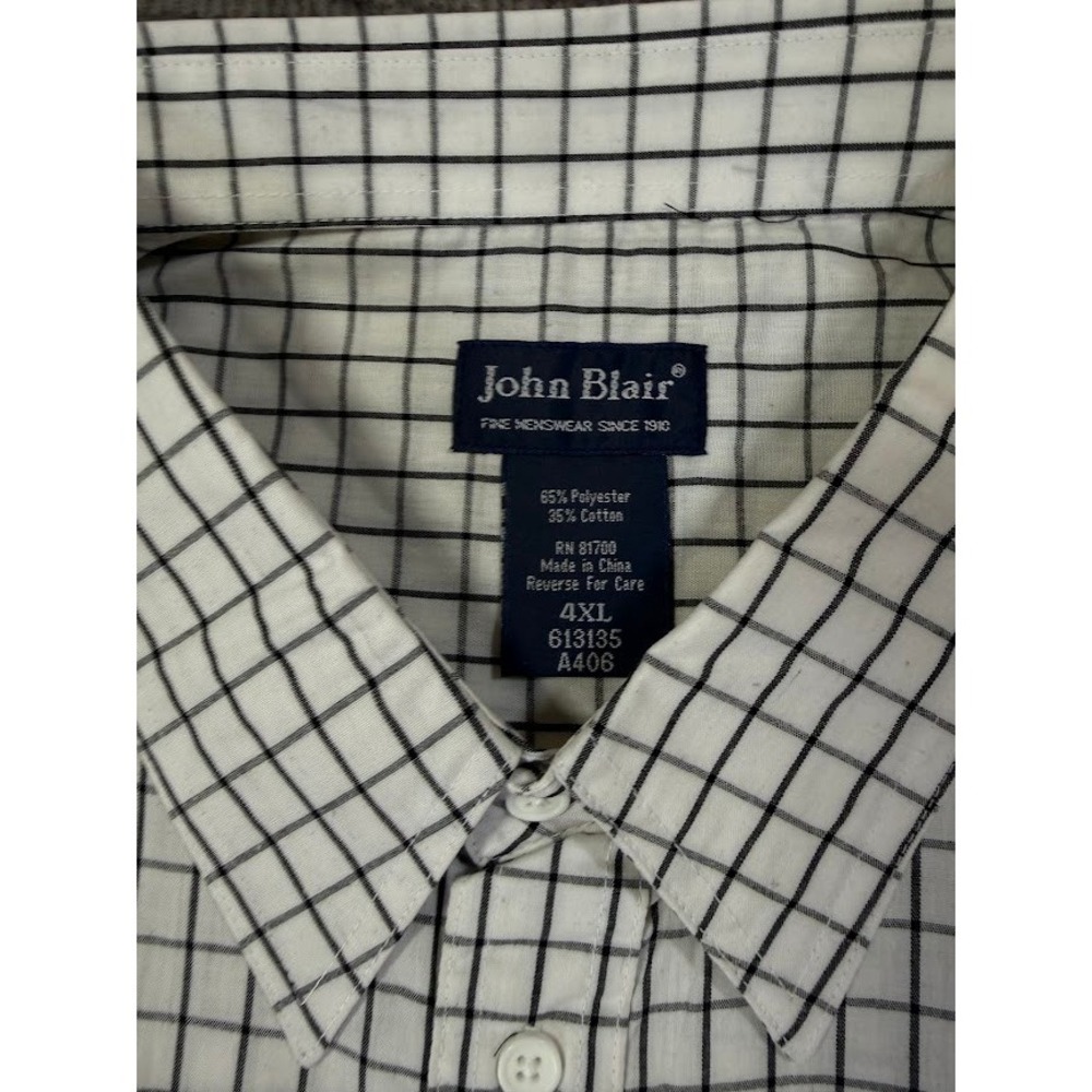 John Blair Mens 4XL Short Sleeve Button Up Shirt White Black Windowpane Check - Picture 3 of 6